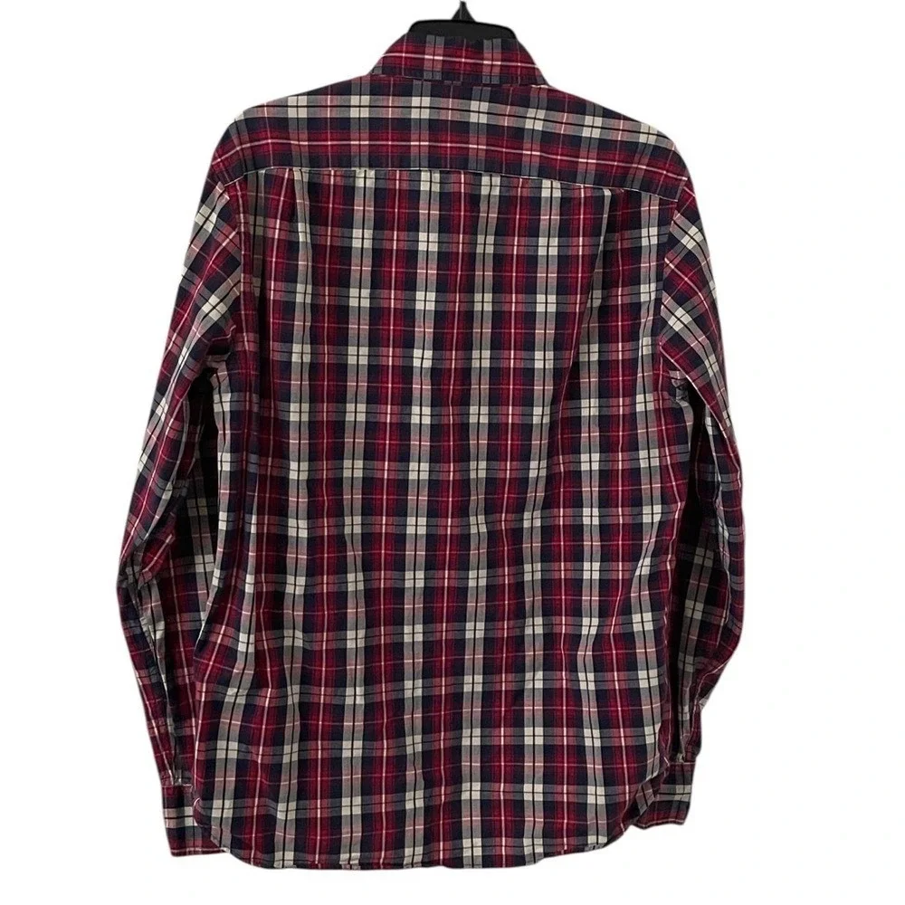J. Crew Men's Red Navy White Plaid Casual Slim Pocket Button Down Shirt Size M‎